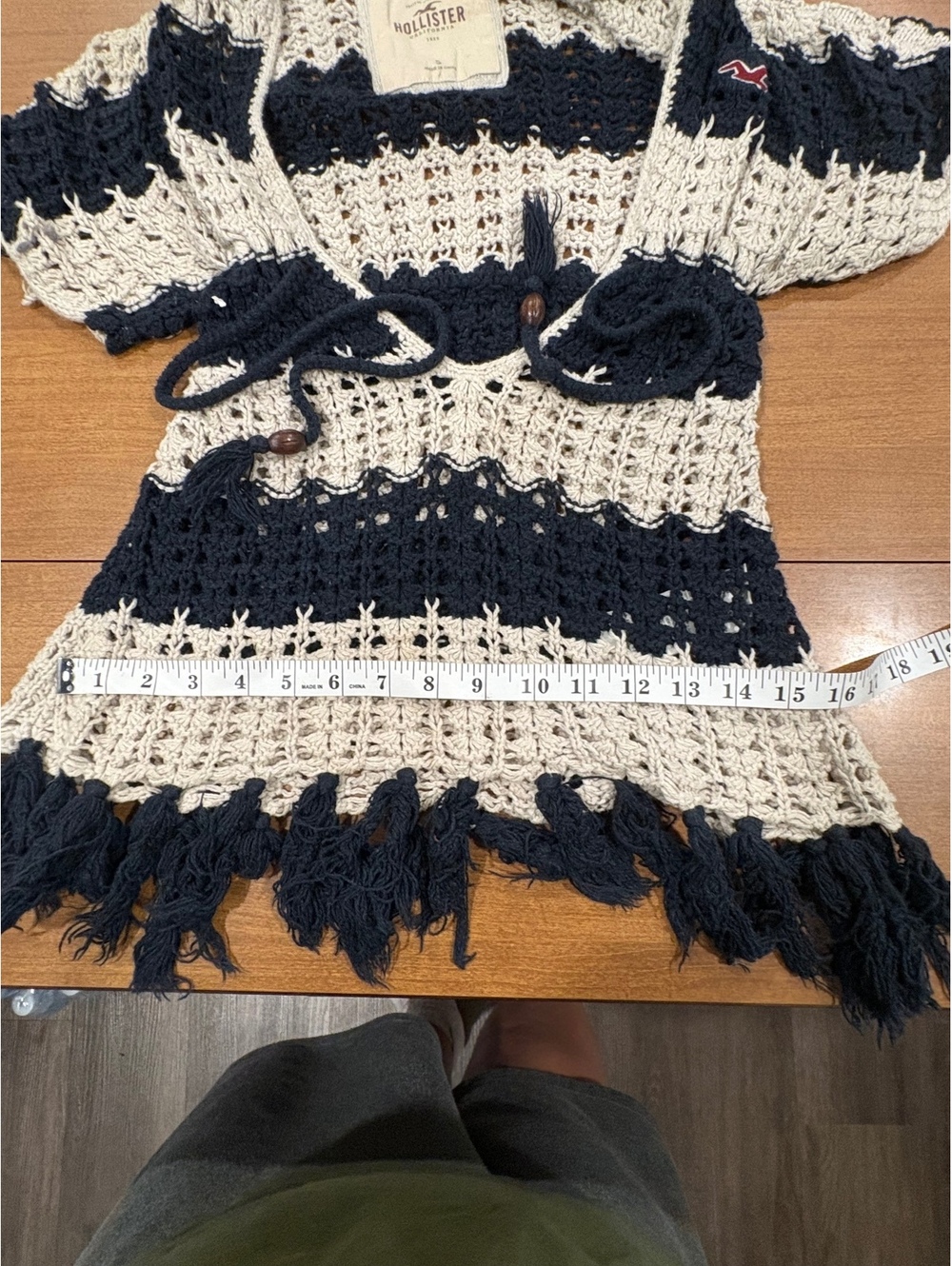 Hollister Striped Crochet Hooded Cover-Up Sweater Size S - Picture 4 of 6